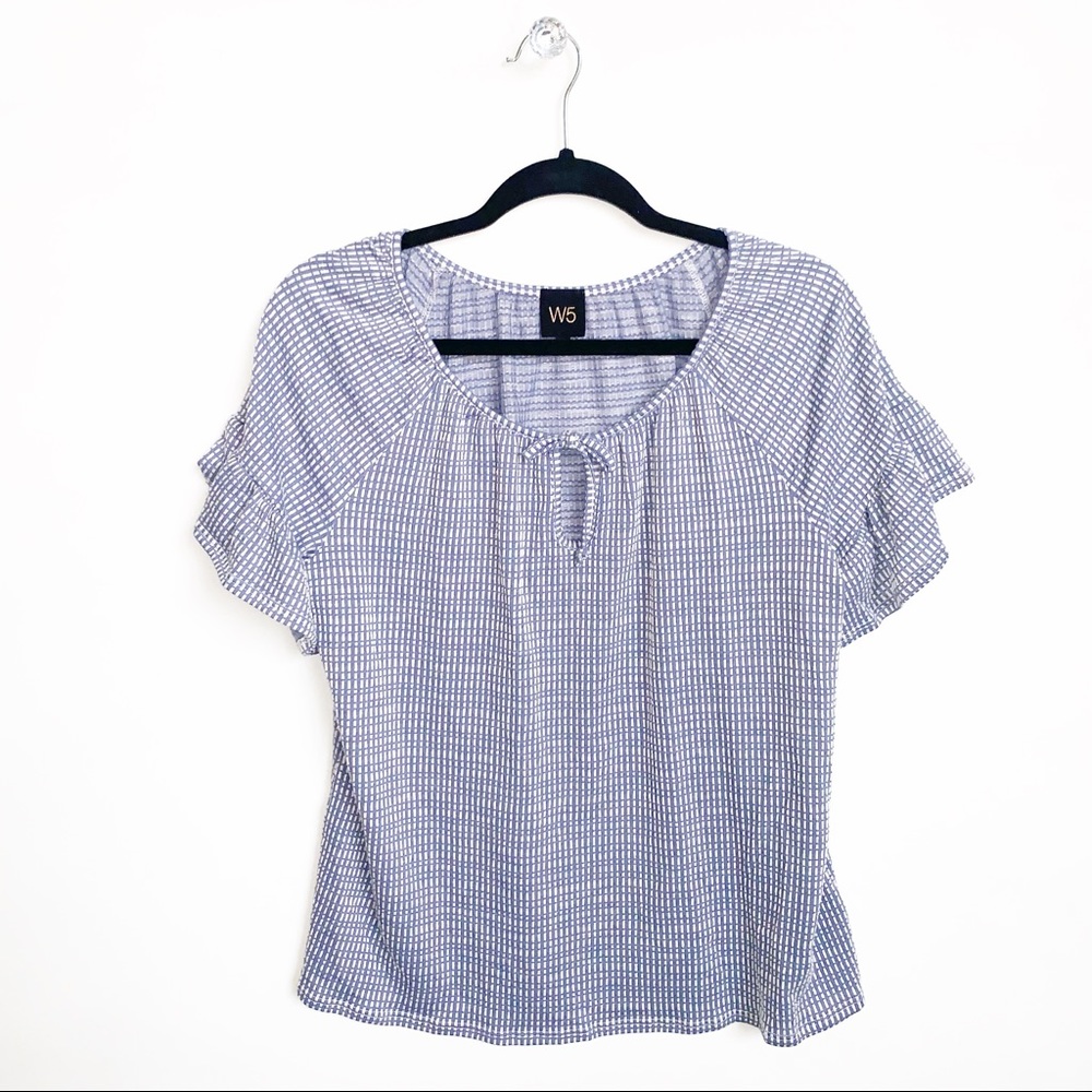 W5 | Anthro Blue Ruffle Sleeve Blouse